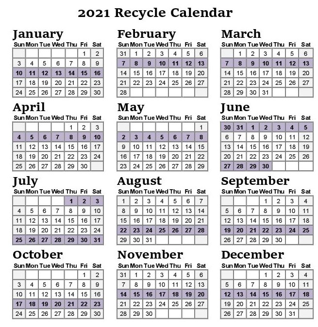 Small Recycle Calendar